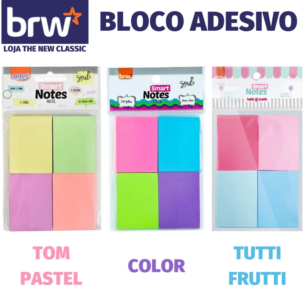 Bloco Adesivo para Recado ou Anotações BRW Tom Pastel Soul Color Neon Beach
