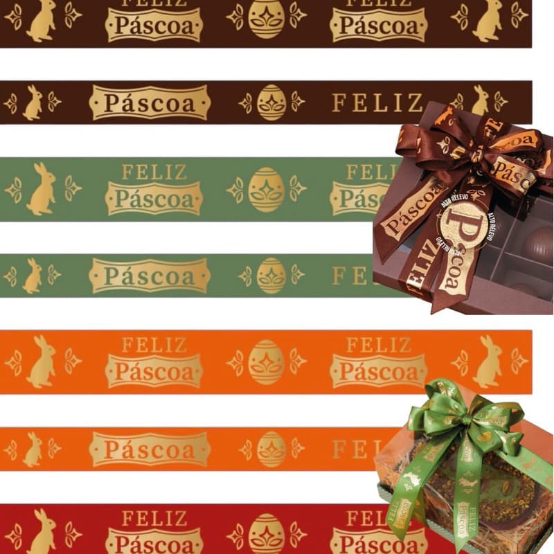 Fita Cetim Feliz Páscoa Cores 10~40 Metros 22mm PROGRESSO OFF