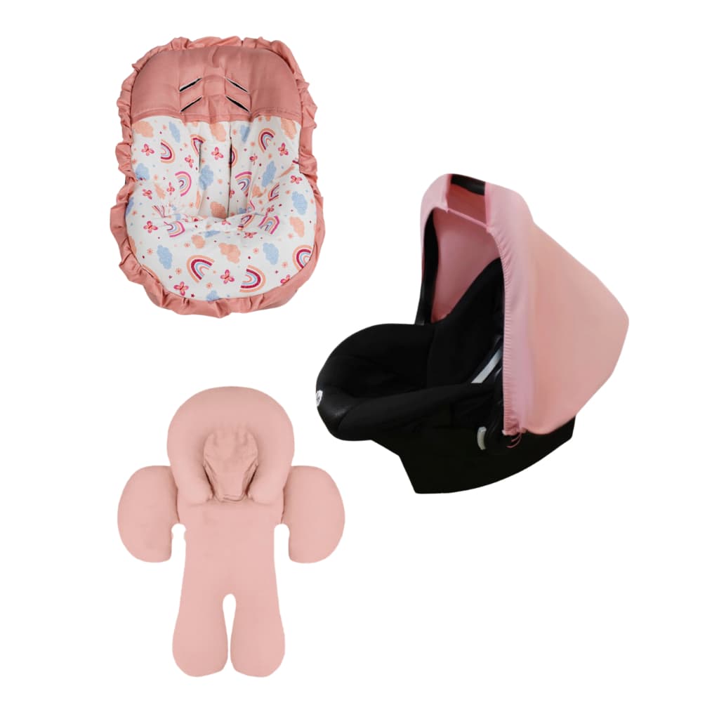 Kit Capa para bebê conforto + Apoio Simples + Capota + Protetor de Cinto Estampado