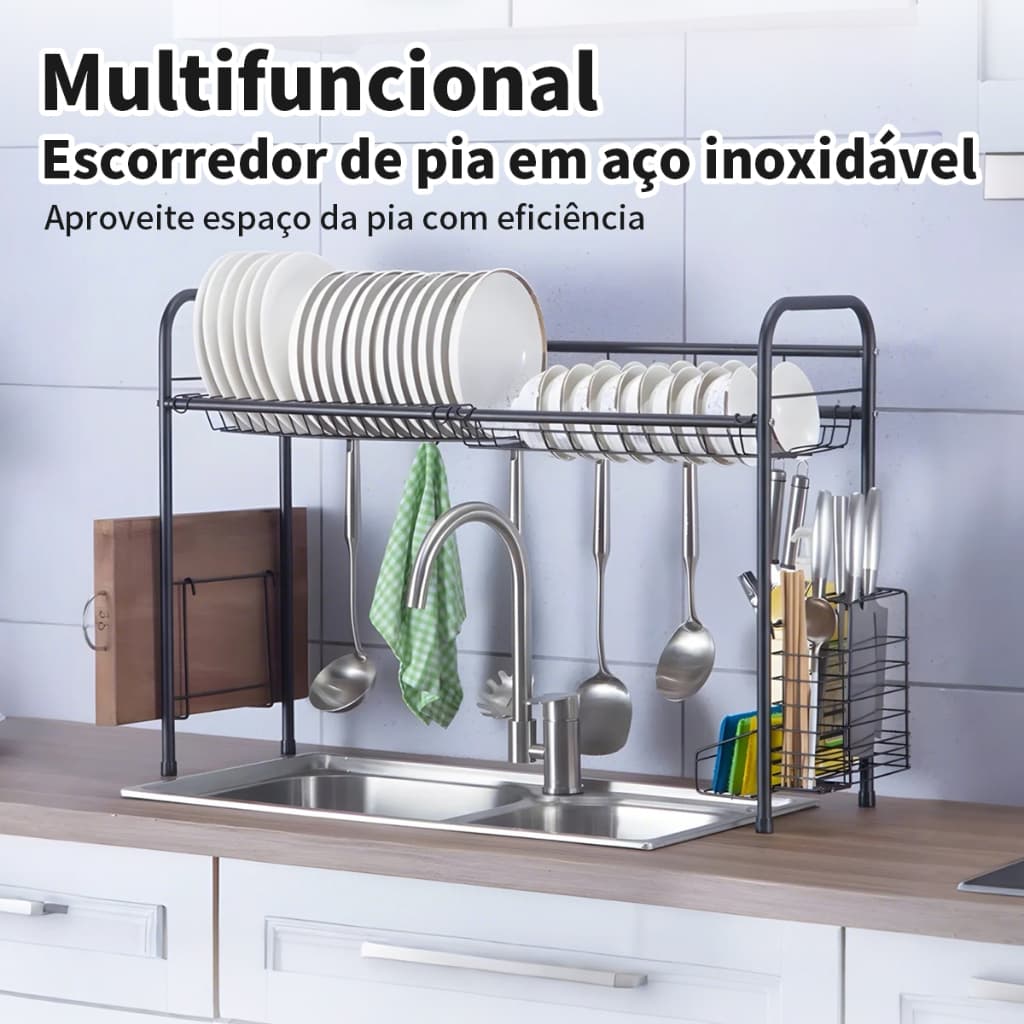 Escorredor De Louça Suspenso Bancada Autossustentável 58cm/63cm Cozinha Suspensa Aço Inoxidável e Escorredor de Pratos
