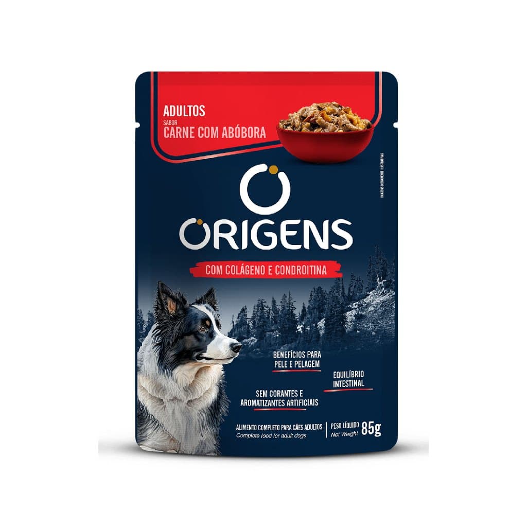 Sachê Origens Cães Adultos Sabor Carne com Abóbora Todos os Portes Premium Especial 85g Adimax