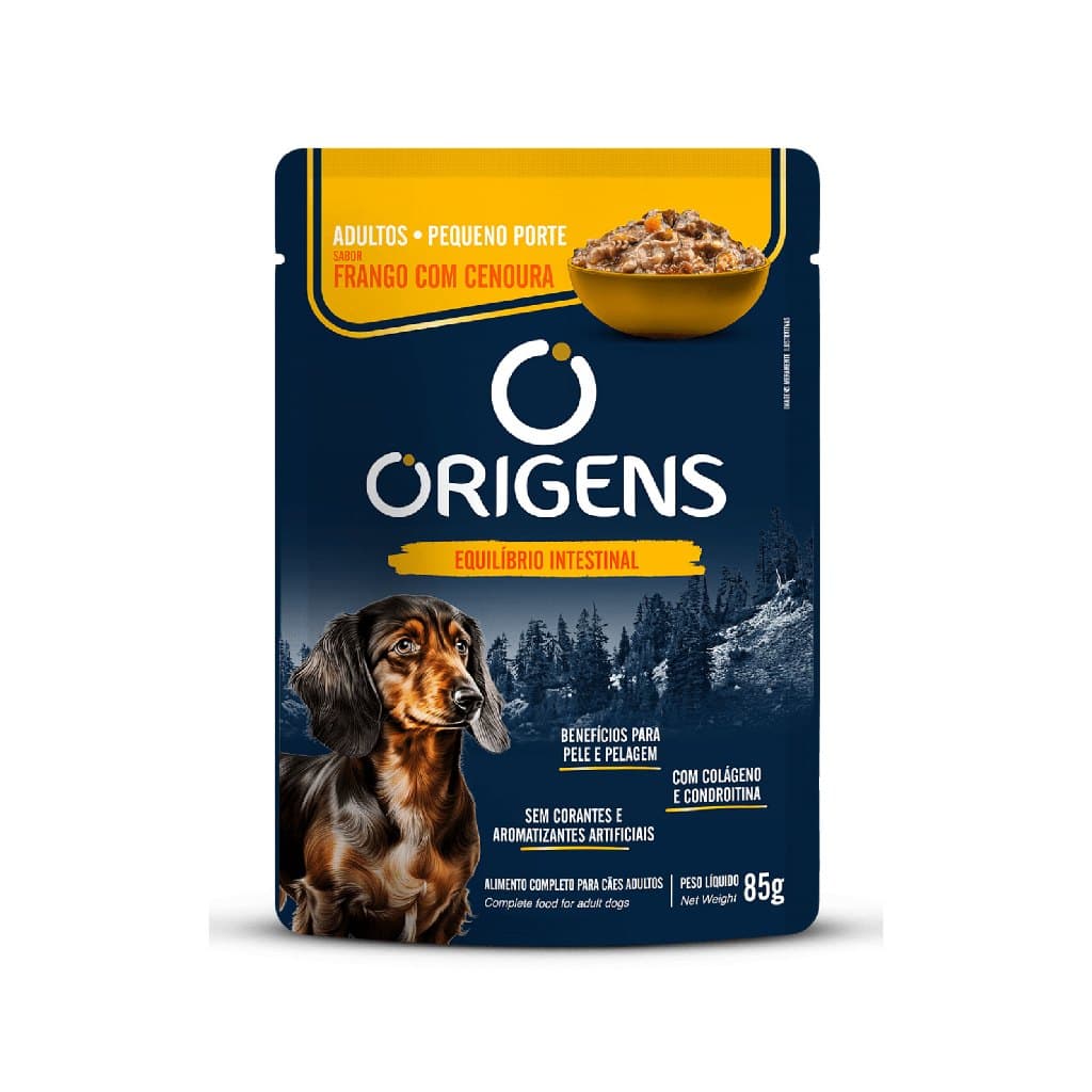 Sachê Origens Cães Adultos Sabor Frango com Cenoura Porte Pequeno Premium Especial 85g Adimax