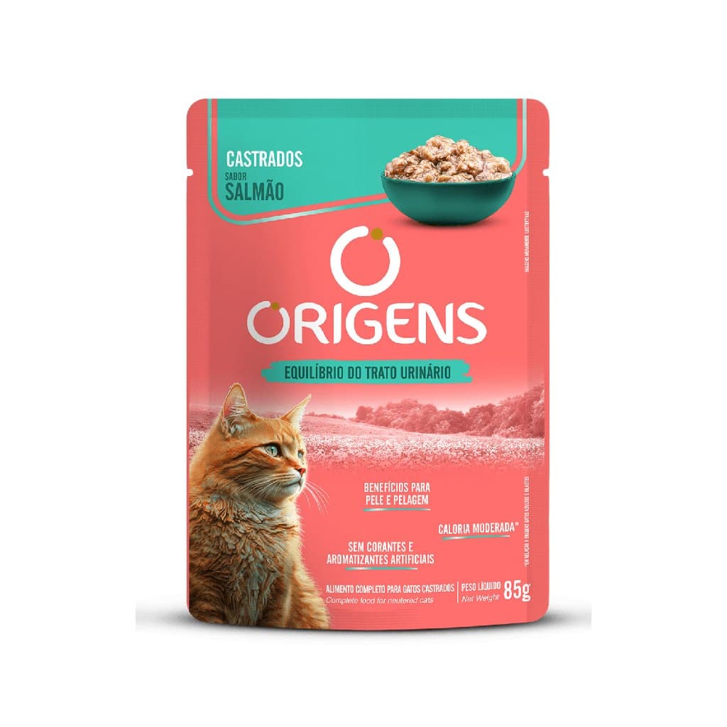 Sachê Origens Gatos Castrados Sabor Salmão Premium Especial 85g Adimax