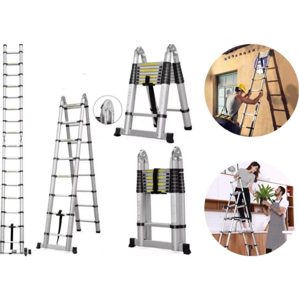 Escada Telescópica Multifuncional 5 Metros  Portátil Reforçada e Compacta (150kg)