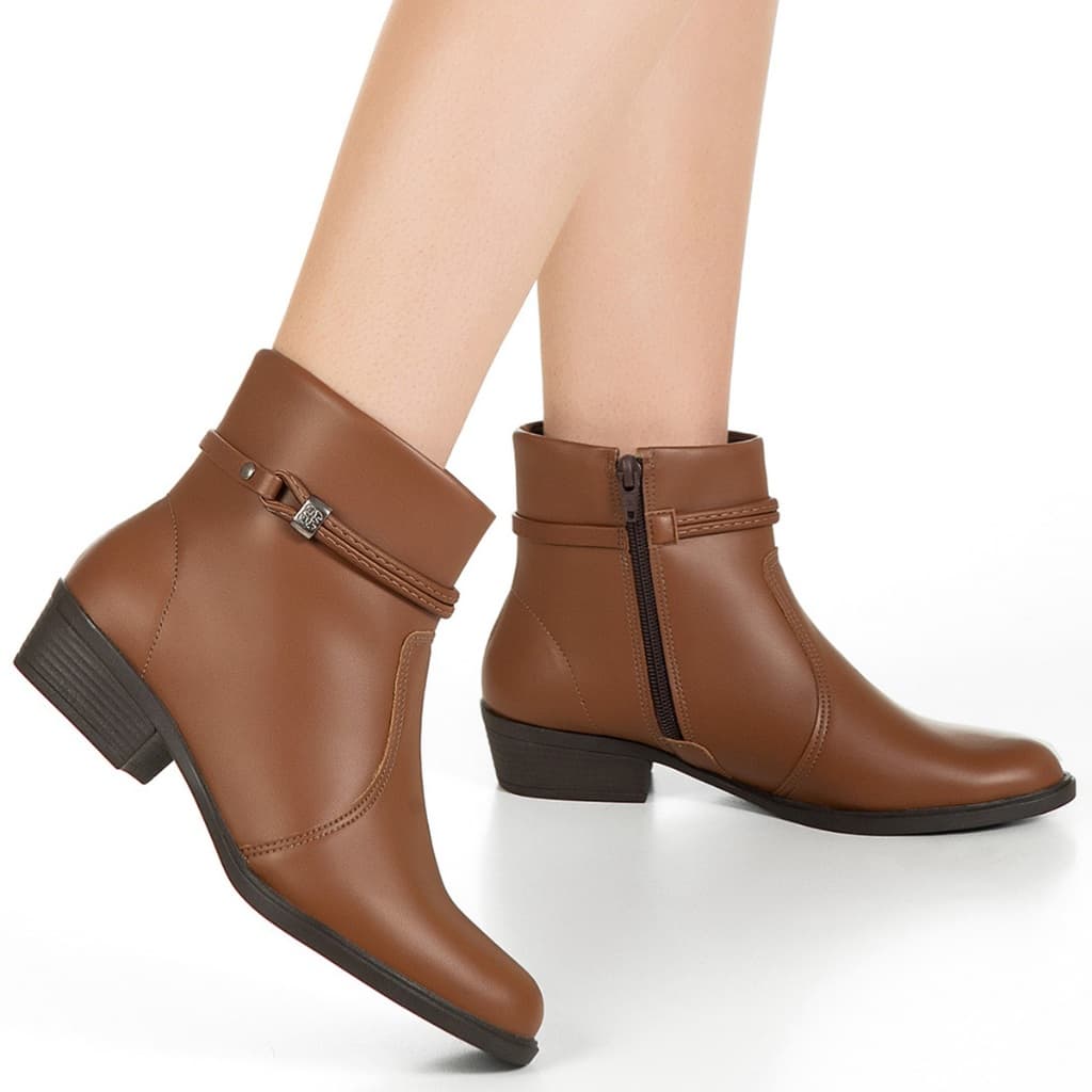 Bota GiGiL Cano Curto Zíper Salto Baixo Bico Redondo Casual Tira Metal Confortável Elegante Clássico