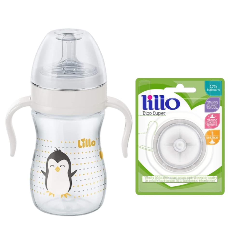 Mamadeira Evolution Lillo com Alças Antivazamento 240 mL + Bico Redondo Reposição +6 meses