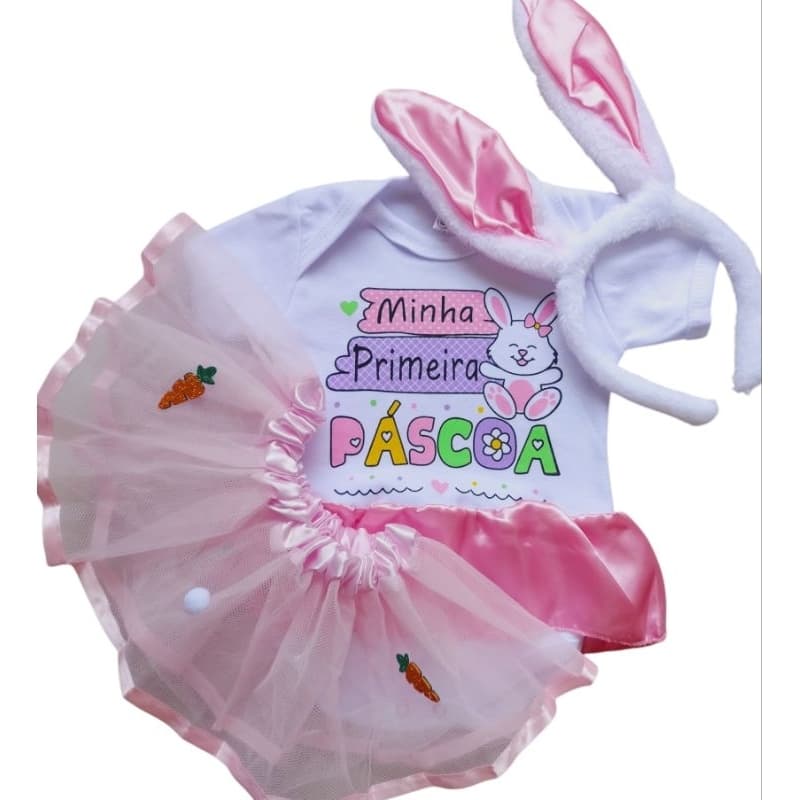 Body primeira páscoa para bebê menina kit mesversário páscoa