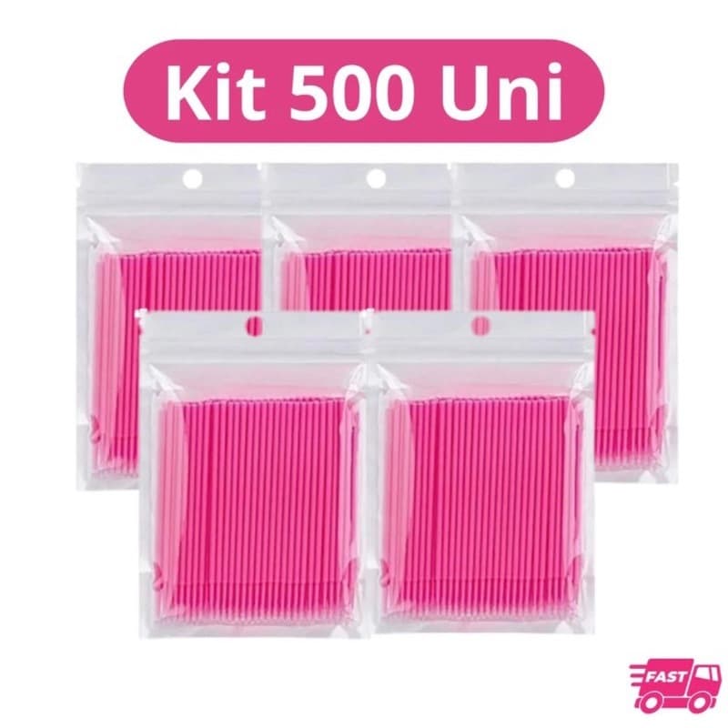 Kit 500 Microbrush Cotonete Alongamento de Cilios Fio a Fio Completo Lash Atendimento Aplicador