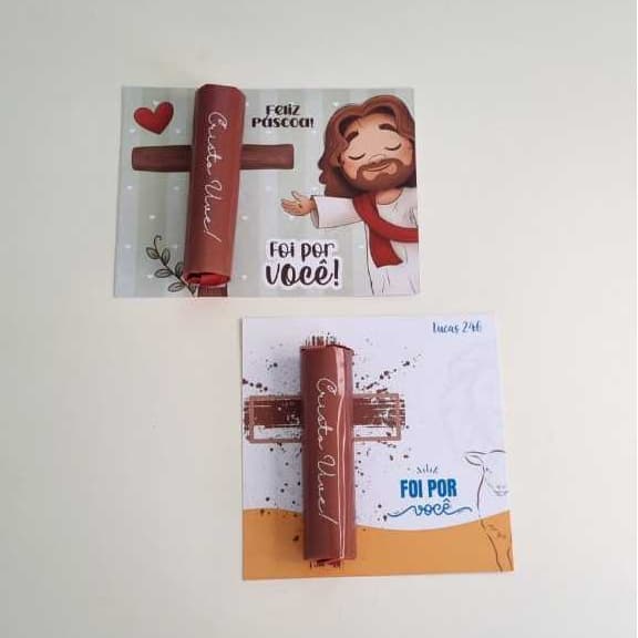 Cartões de Páscoa Cristã com Adesivos para Chocolate Batom - Envio Imediato