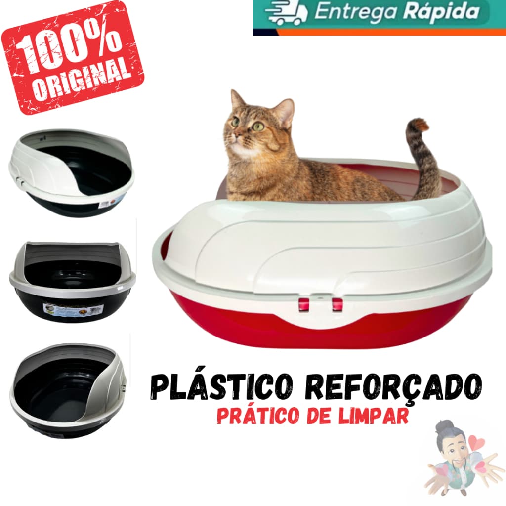 Caixa de Areia Sanitária Bandeja Higiênico Grande Com Arco Para Gato Furacão7907 Pet