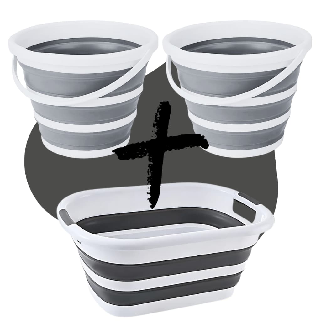 Kit Com 1 Cesto De 26 Litros Retrátil de Silicone E 2 Baldes De 10 Litros 1 Cesto