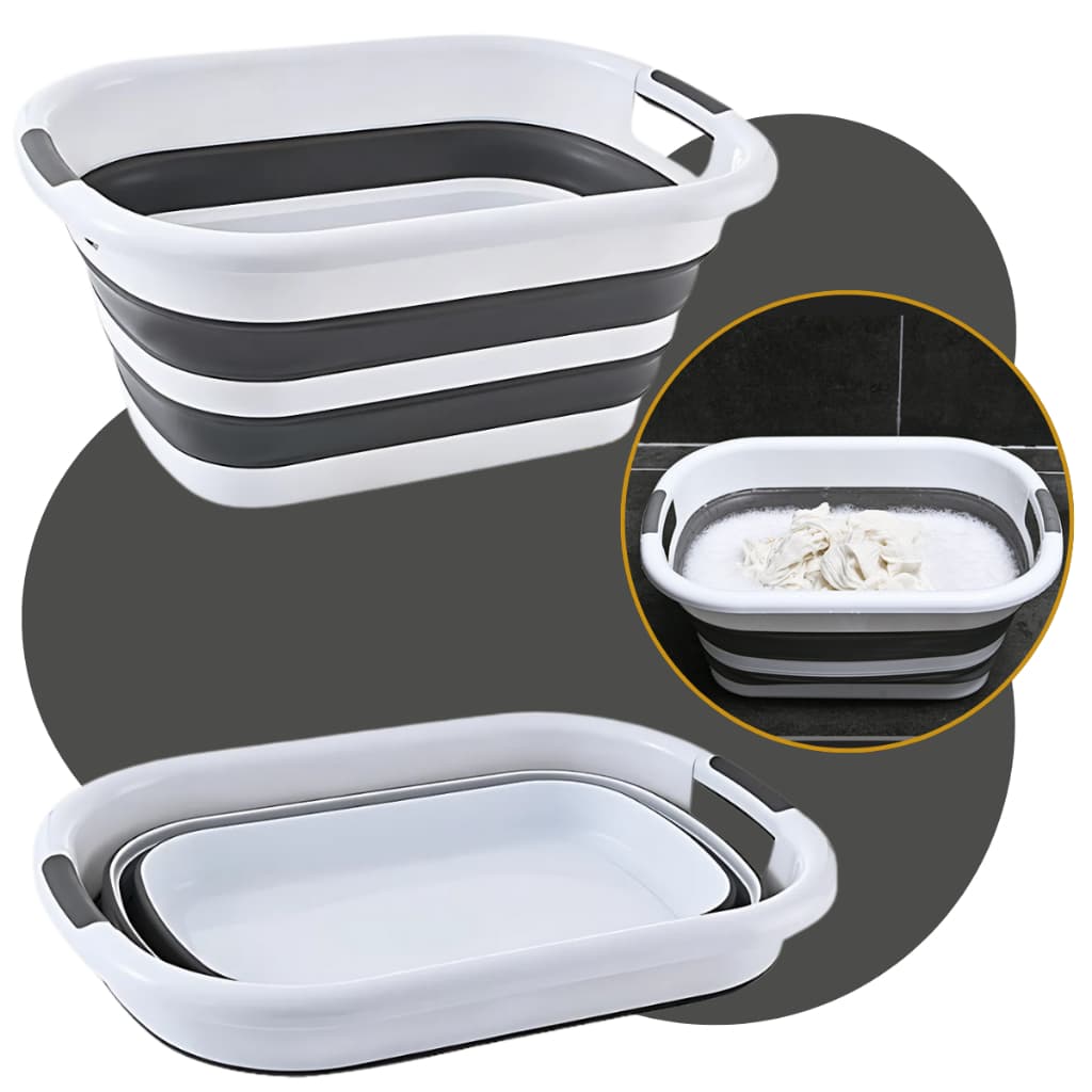 Cesto Retrátil Powermaid 26L Uso Geral Casa Banheiro Balde Água Roupa Dobravel Cinza