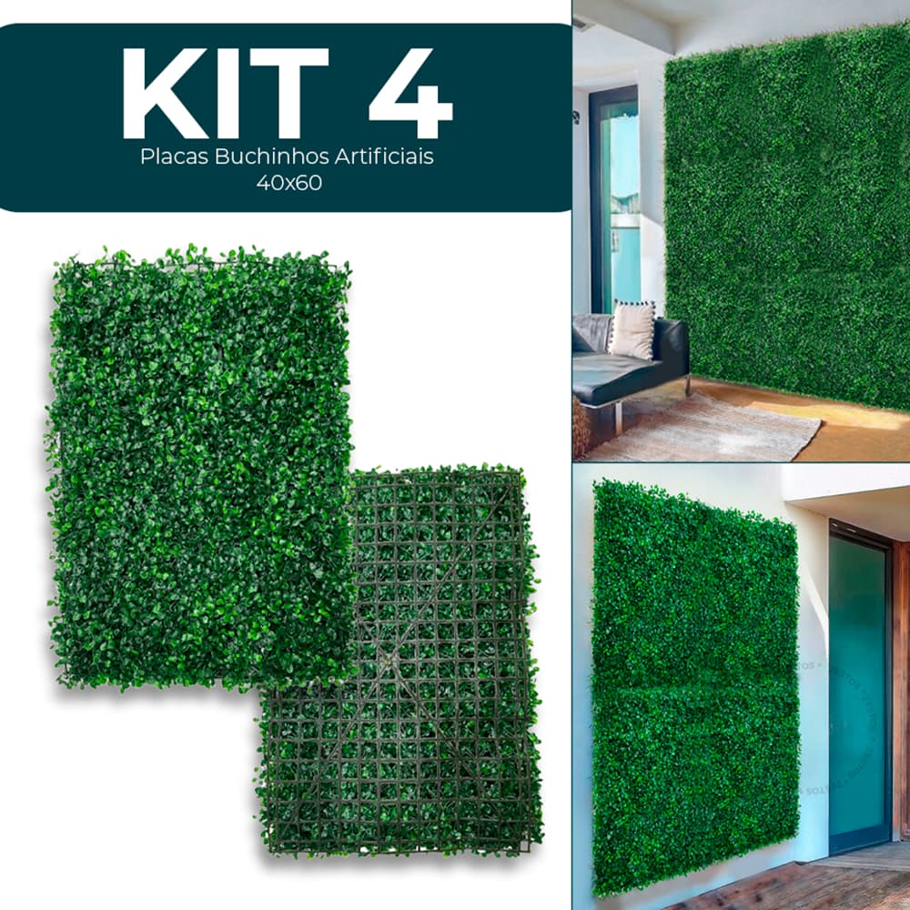 Kit 4 Placa Buchinho Grama Artificial Parede Muro Inglês Vertical Cheio