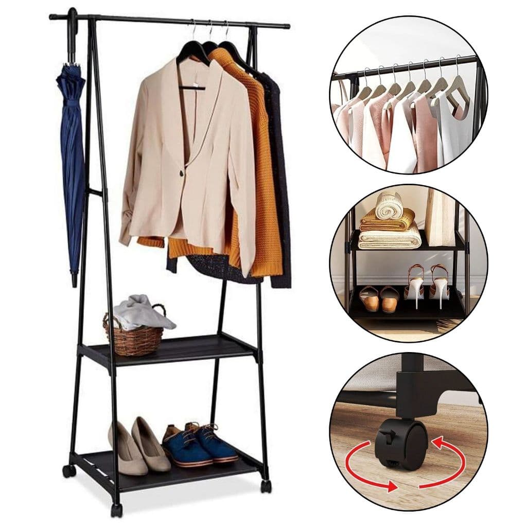 Arara De Roupas Com Rodinha Prateleira Cabideiro De Chão Para Loja Casa Quarto