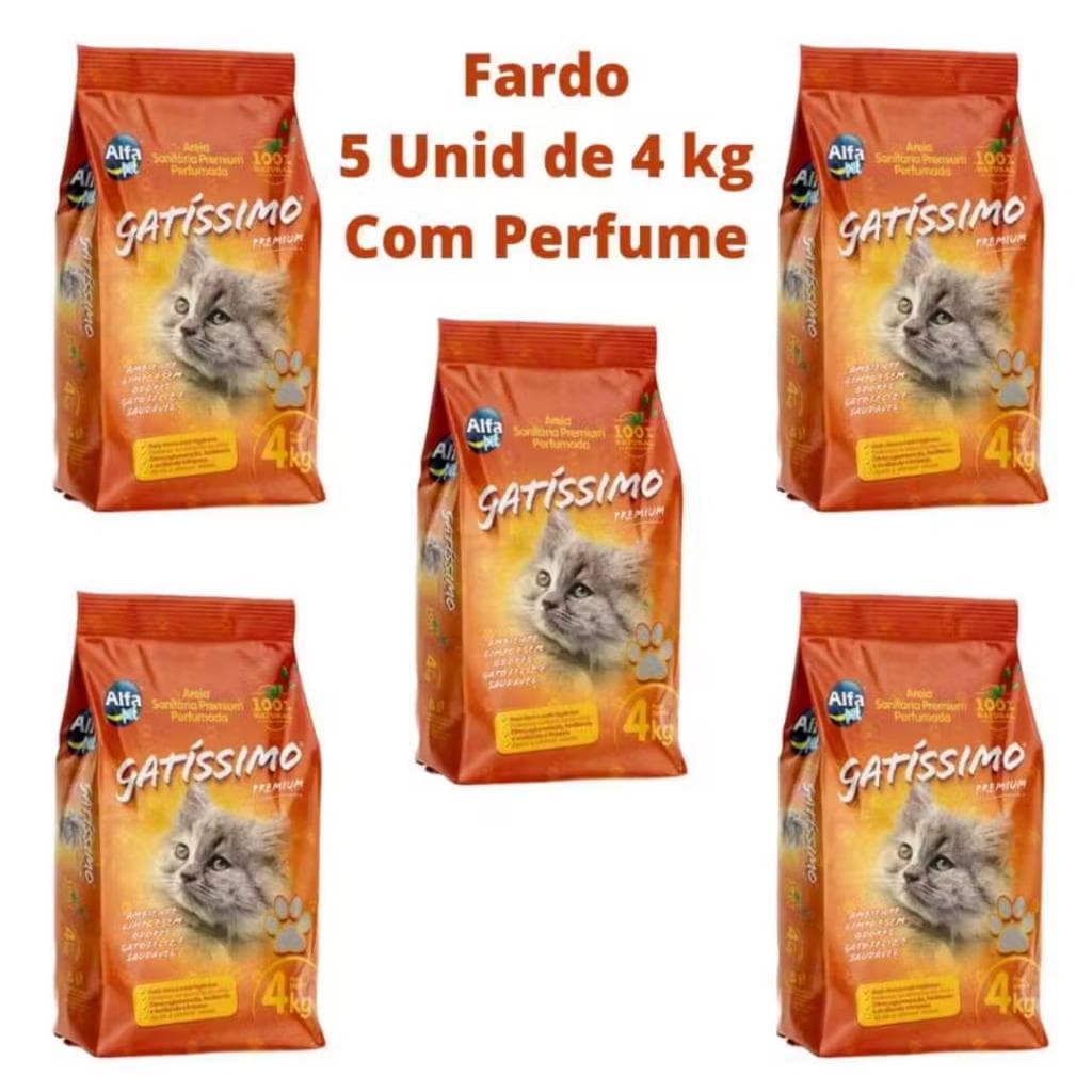 Kit 5un. Areia Sanitária Higiênica Para Gatos Anti Odor Gatíssimo Pacote de 4kg