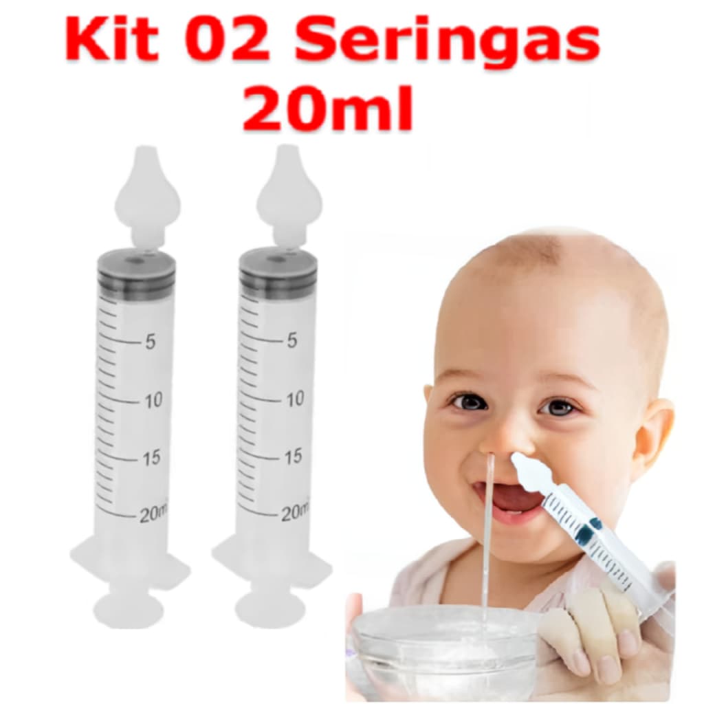 Kit 02 Seringas 20 ML Higienização lavagem nasal com Bico de silicone Adulto e Infantil