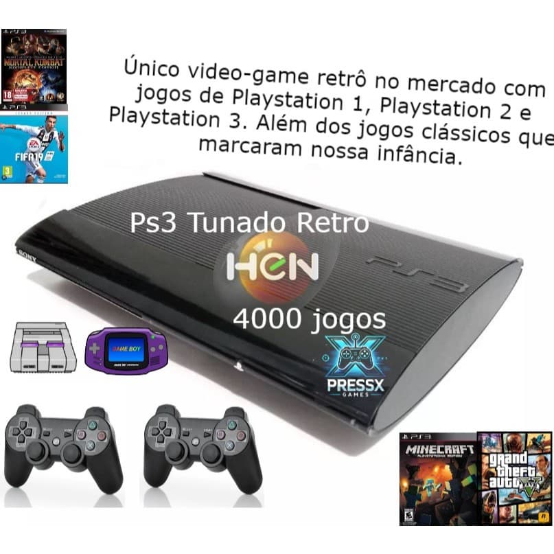 PS3 Super slim TUNADO 4000 JOGOS Fifa, Gta V, Mortal Kombat, Minecraft