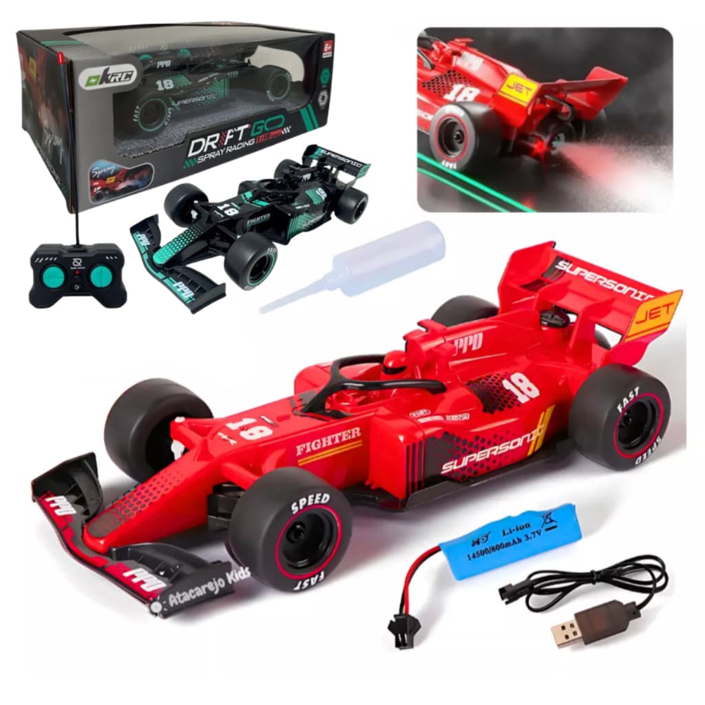 Carrinho Formula 1 Controle Remoto Recarregável Solta Fumaçal Drift Go Spray Racing F1