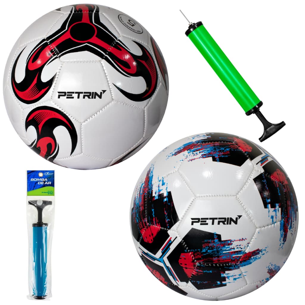 kit com duas bolas futebol n 5 + bomba com bico presente