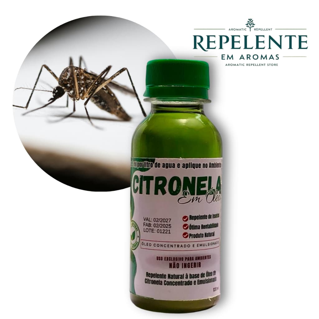 Repelente - Óleo de Citronela Concentrado - 1 unid. 120ml rende 24 litros de repelente de Ambiente