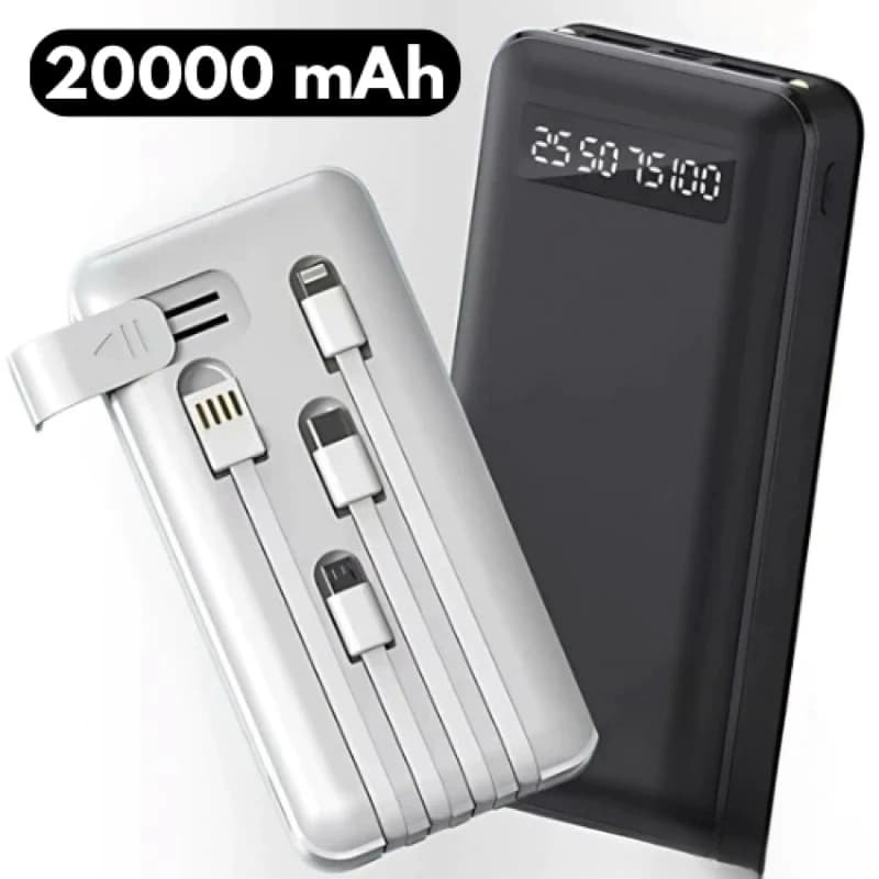 Carregador Power Bank Portátil de celular 20000mah Universal Saida 4 Cabos