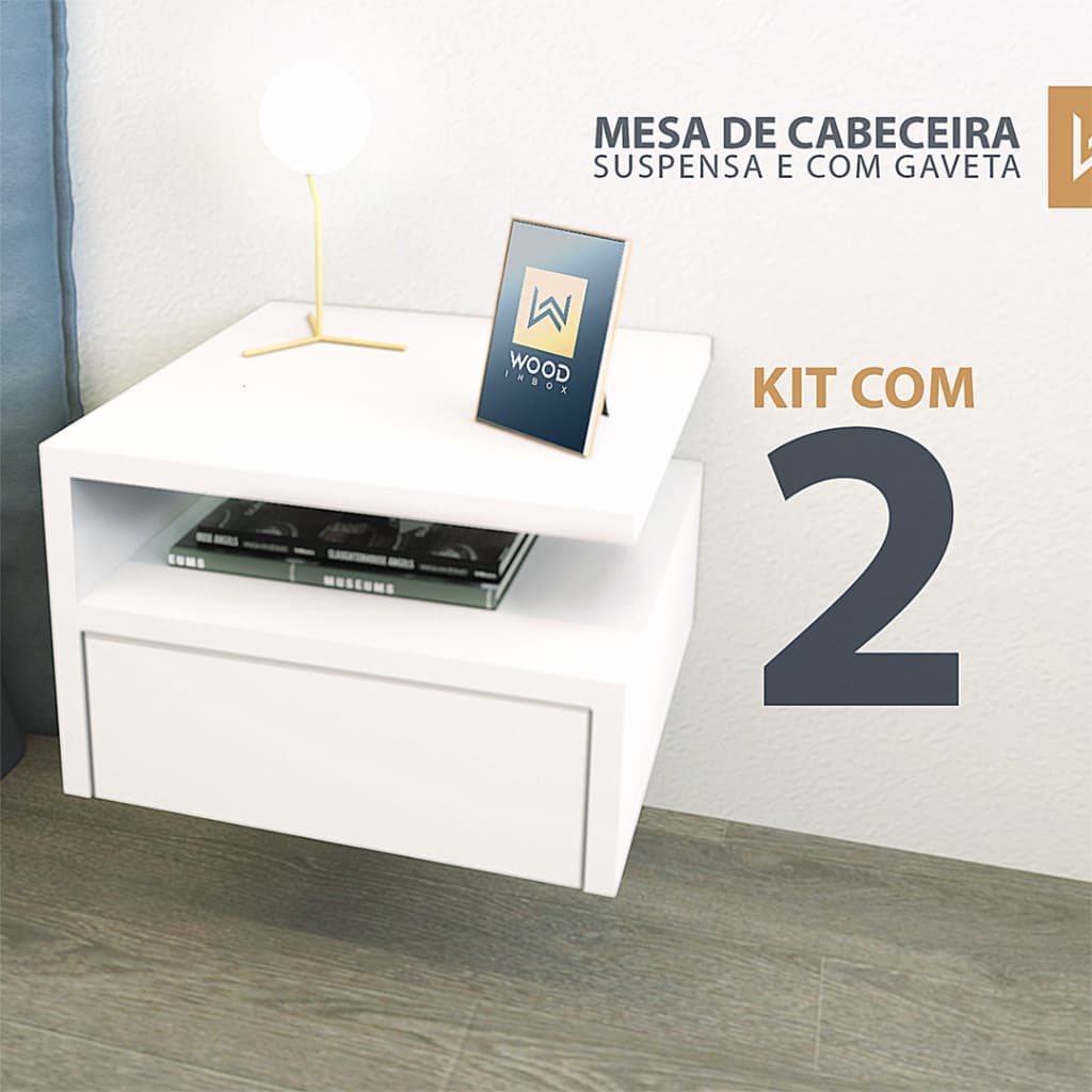 Kit 2 Mesa de Cabeceira com Gaveta Quarto