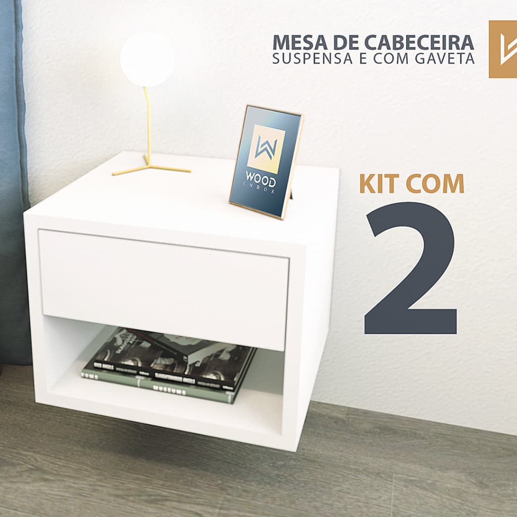 Kit 2 Mesa de Cabeceira Nicho com Gaveta para Quarto