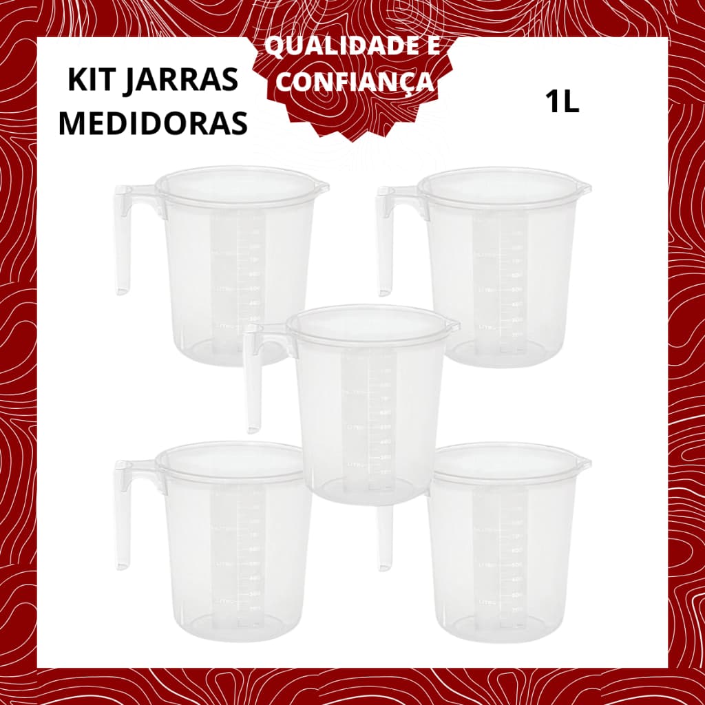 Kit Conjunto 24/20/15/10/5 Jarra Plastica Graduada Medidora 1 Litro Atacado