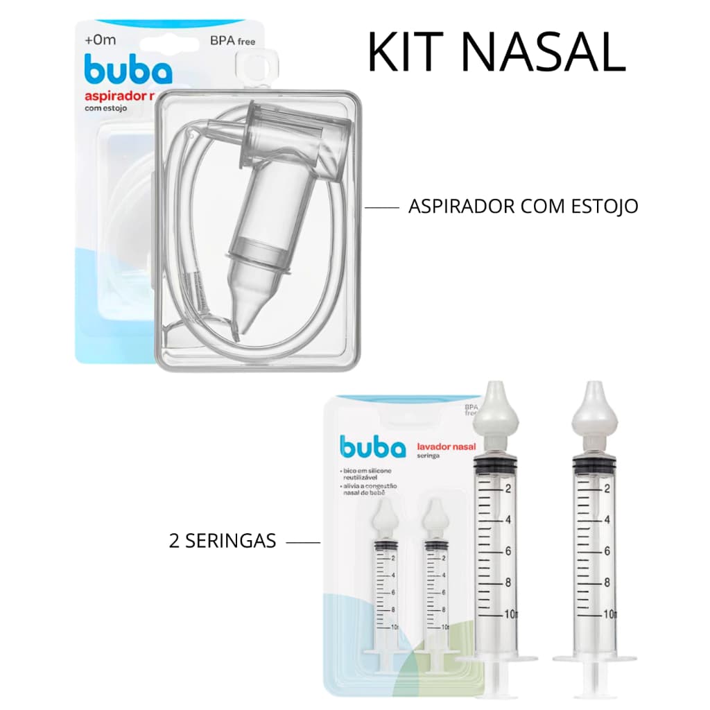 KIT Aspirador Nasal com Estojo + 2 Seringas com Ponta em Silicone BUBA