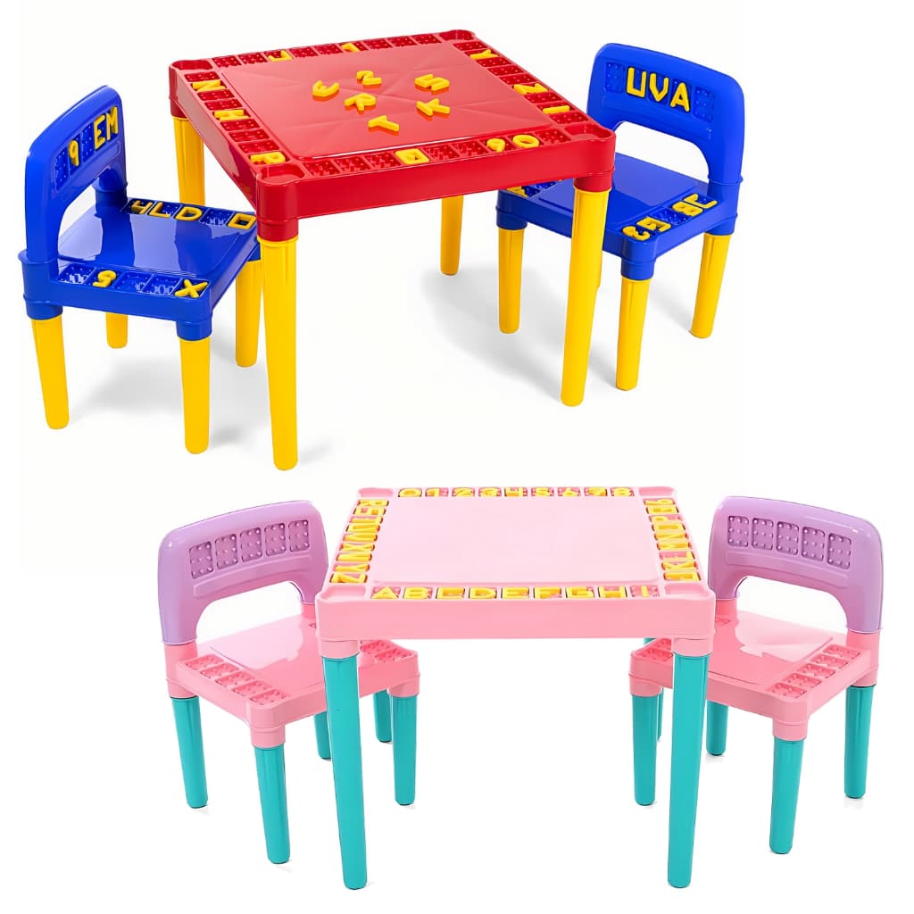 Mesinha Didática Com 2 Cadeira Letras E Números Educativa Aprendizado Infantil Tritec