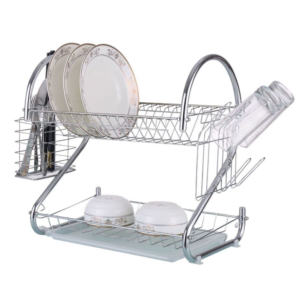 Escorredor de Louça Cromado 2 Andares 12 Pratos Porta Talheres