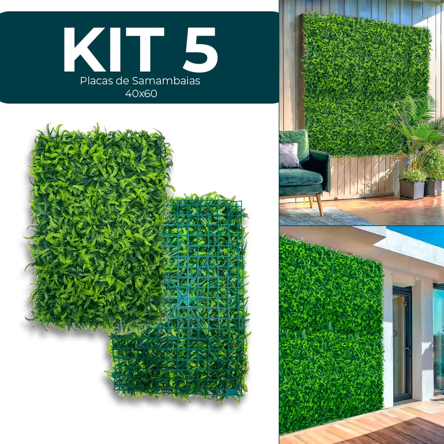 5 Placas Artificial Samambaia para Jardim Vertical