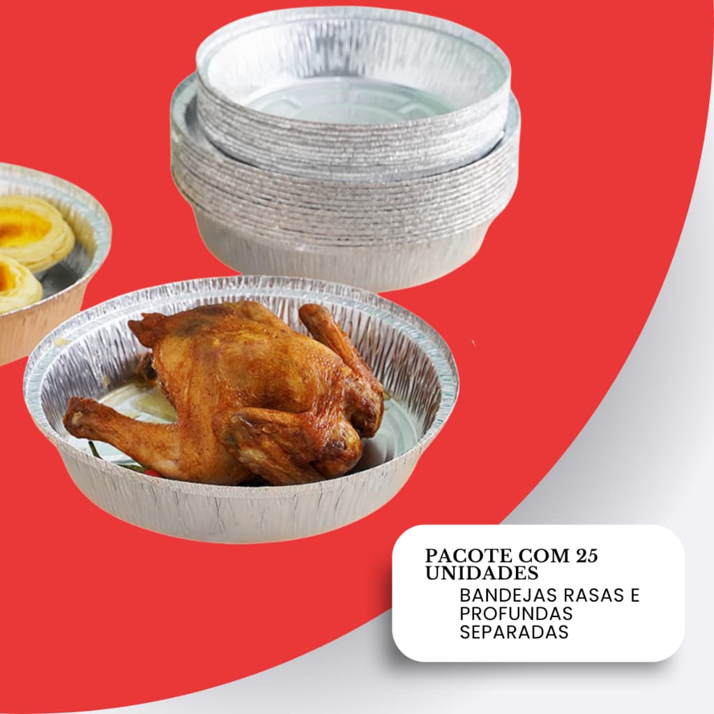 Bandejas Papel Alumínio, Profundas e Rasas Festas Cozinhar (Pacote com 25)