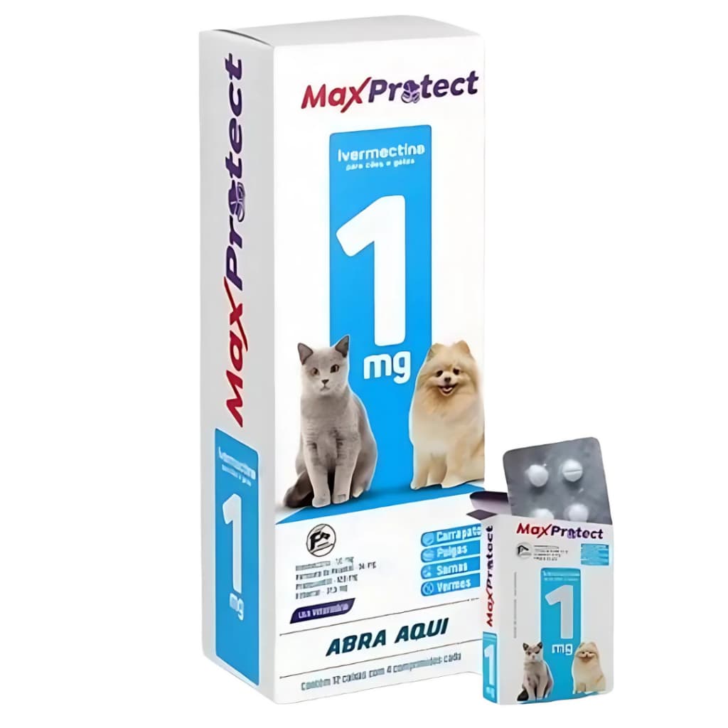 Max Protect Plus Anti Vermes, Carrapatos E Pulga 4, 8 ou 12 Comp Cães e Gatos Entre 1 e 7,5Kg