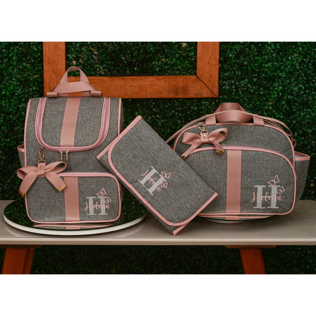 Kit mochila 2 em 1, bolsa e trocador personalizado com nome do bebê
