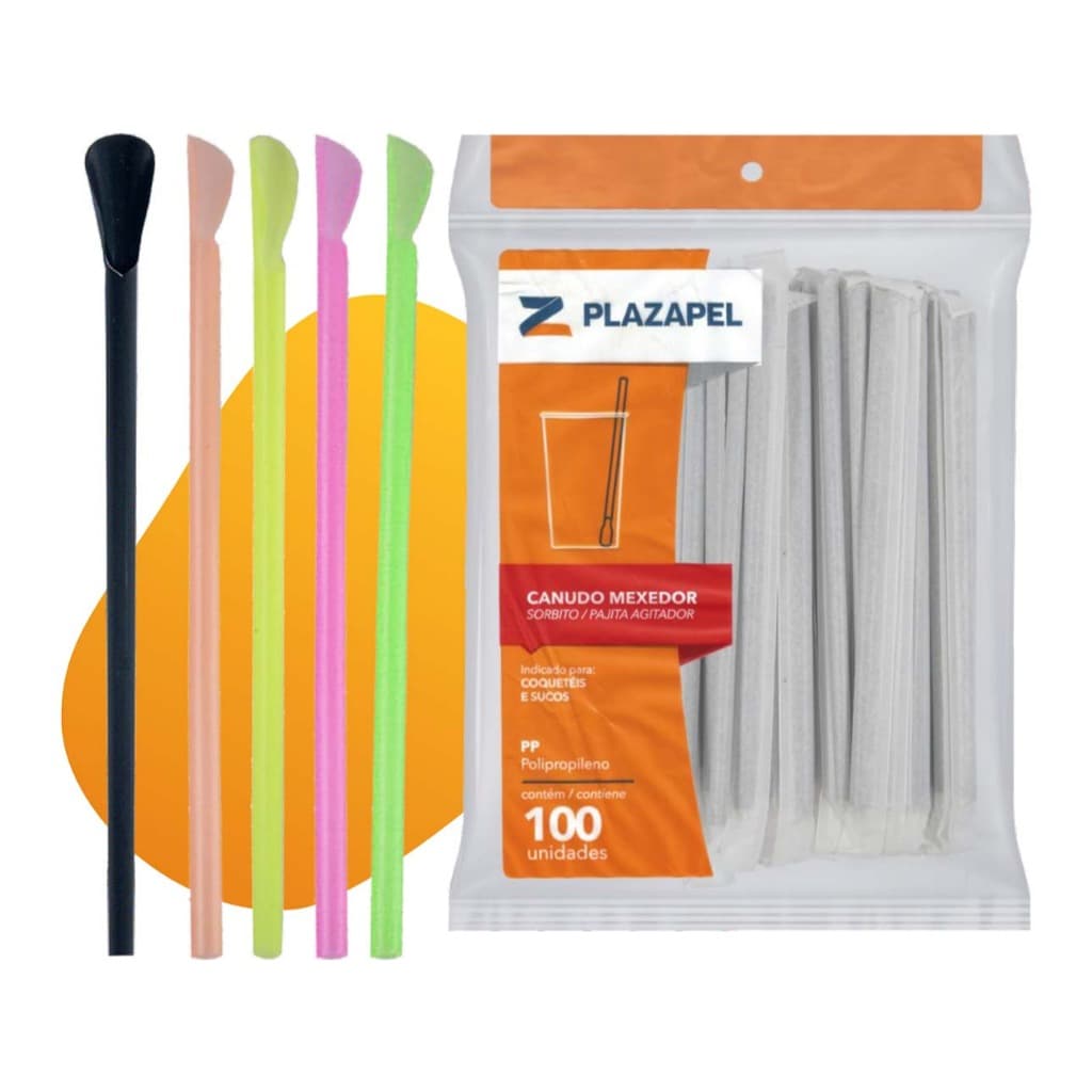 Pacote 100 Canudo Mexedor Colher Para Caipirinha Drinks Sucos Cores Misto ou Preto Canudinho