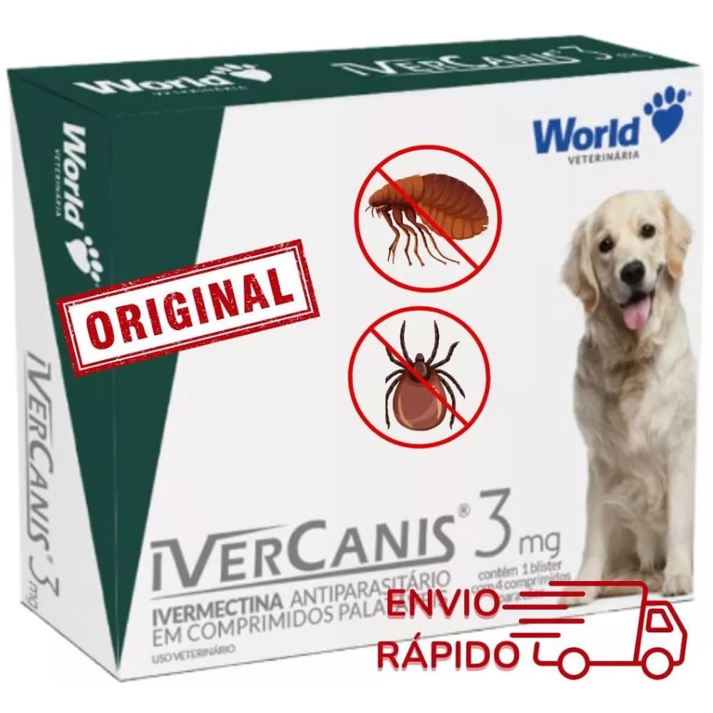 Remedio para carrapato, pulgas e sarna Ivercanis 3mg C/4 Comprimidos - World