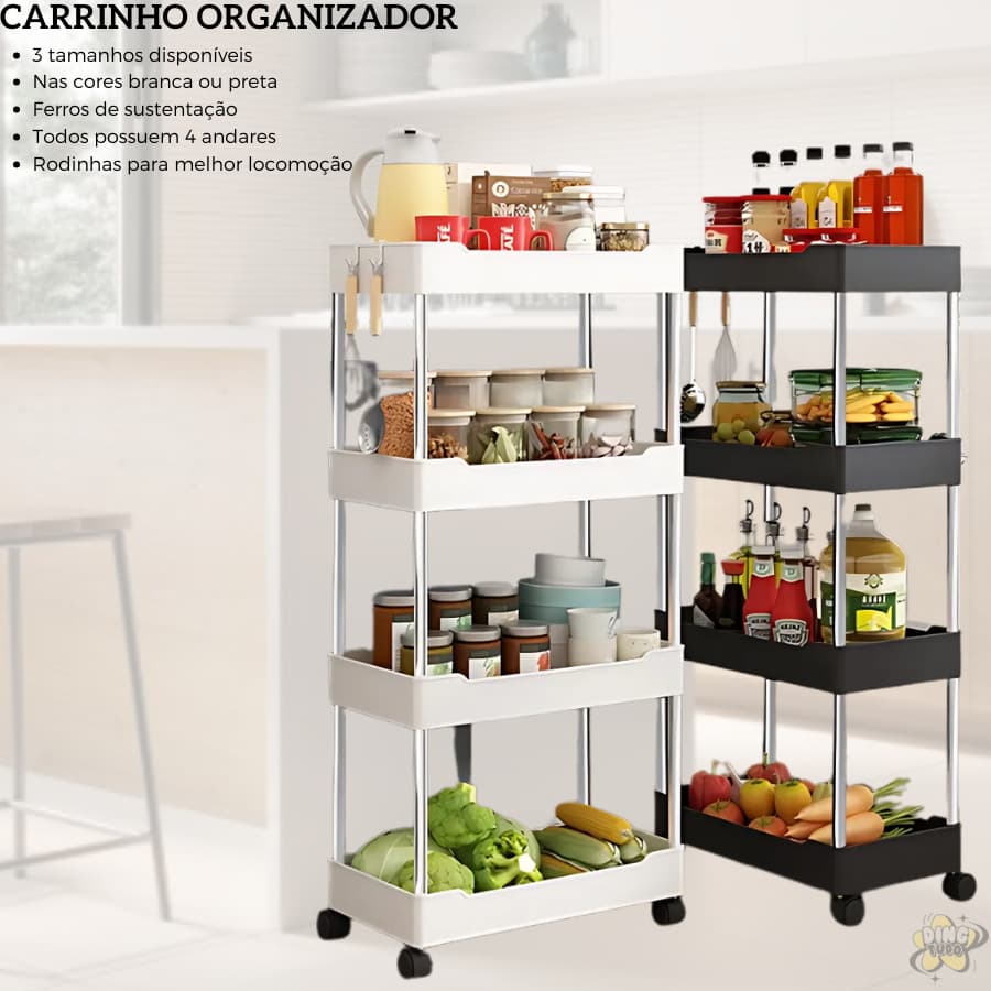 Carrinho 4 Andares Com Rodas Para Organizar Banheiro Cozinha de Beleza Espaçoso P, M, G ou Kit 3