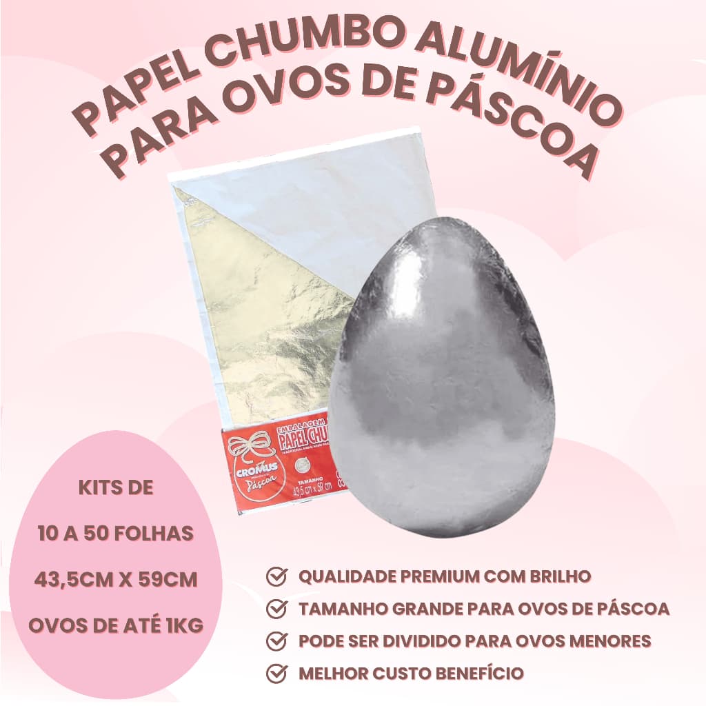 Papel Chumbo 59cm x 44cm Ovo de Páscoa 10~50 Unidades Cortado Embalagem Grande Alumínio Até 1Kg