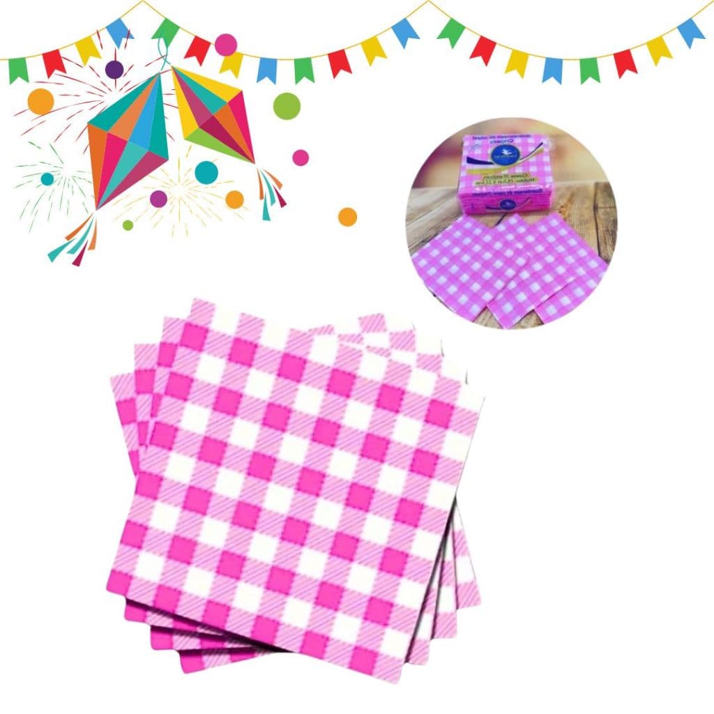 KIT 50 ~ 300 GUARDANAPOS XADREZ ROSA  FESTA JUNINA (19,5X22,5 CM)