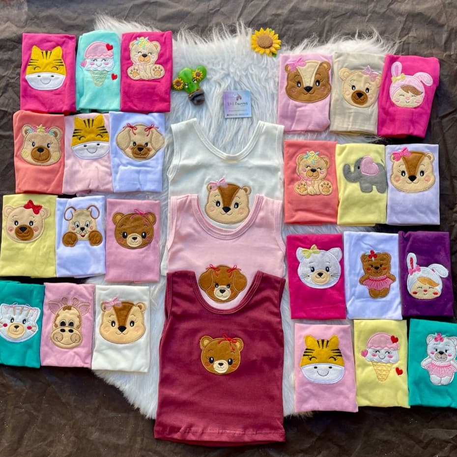 Camiseta infantil menina regata infantil menina roupa de bebê menina bordado kit com 3