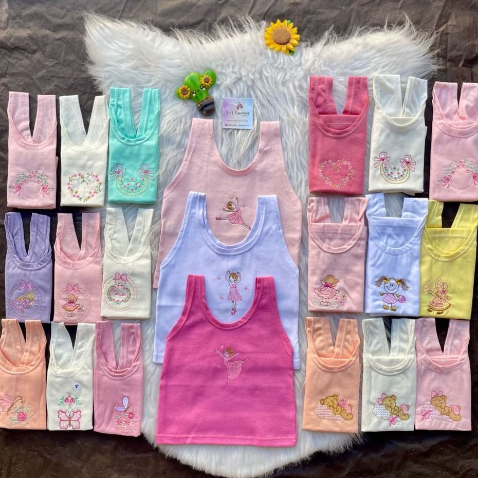 Camiseta infantil menina regata infantil menina blusa infantil menina bordado kit com 3