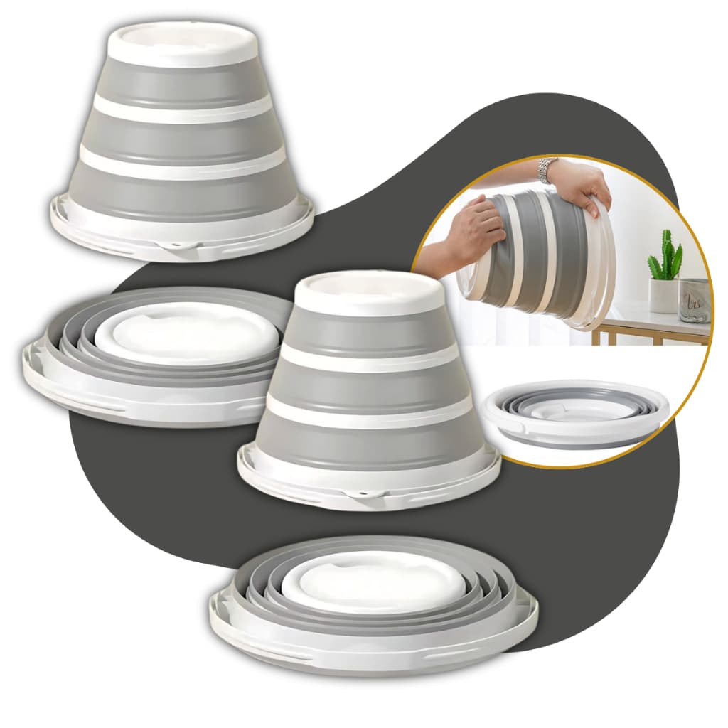 Kit 1/2 Balde Retrátil Dobrável Silicone Camesa 10L Powermaid Camesa Cinza