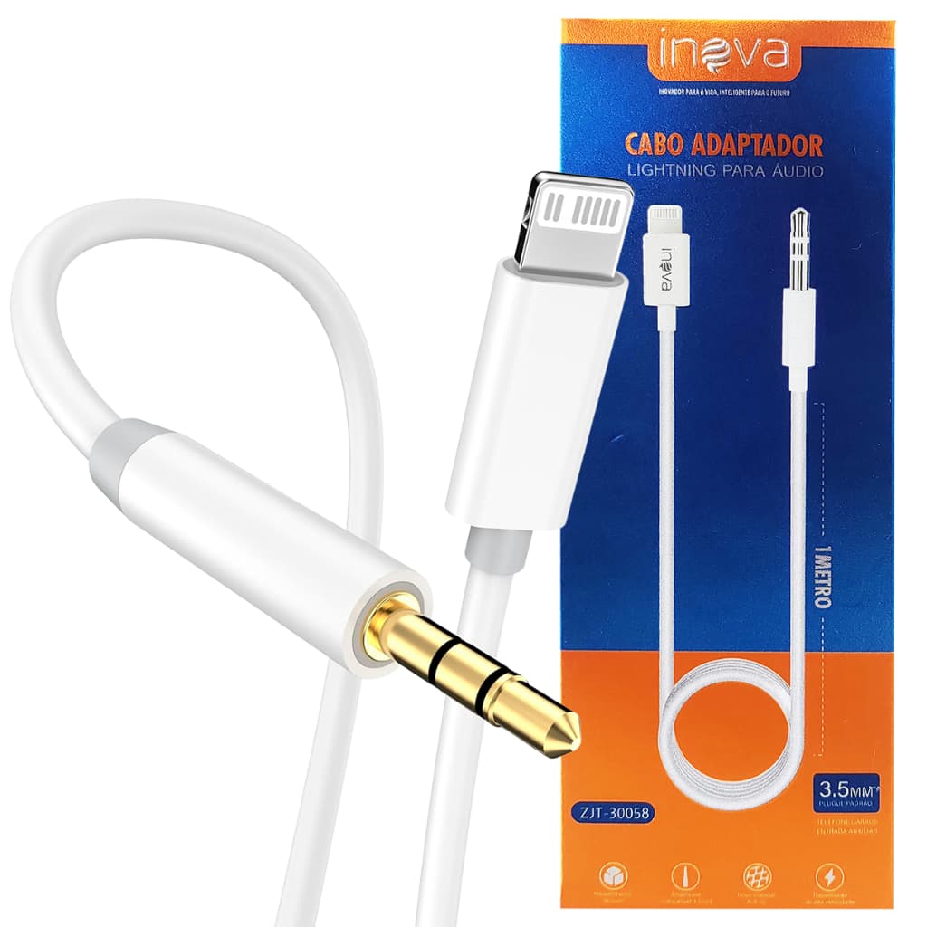 Cabo Adaptador P2 Auxiliar 3.5mm Lightning Compatível iPhone