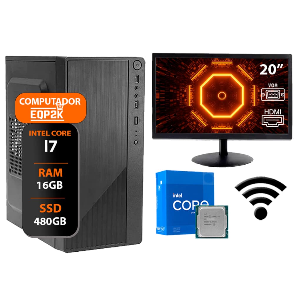 Computador Intel I7 16gb Ssd 480gb Monitor 20