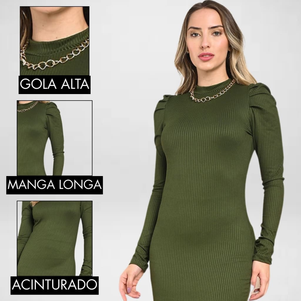 Vestido mídi gola alta com manga longa princesa moda evangélica para gestante ou não LANÇAMENTO!