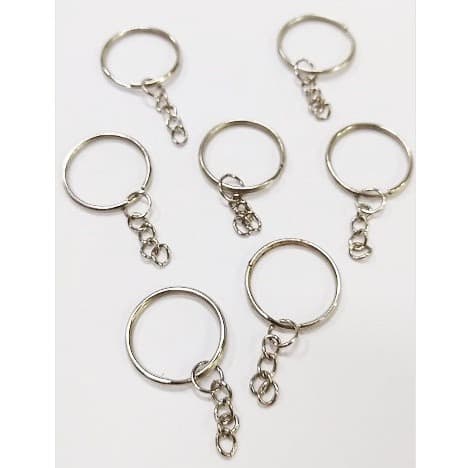 15/25/50/100 Argola p/ chaveiro 25mm com corrente cor prateado, confecção de chaveiros.