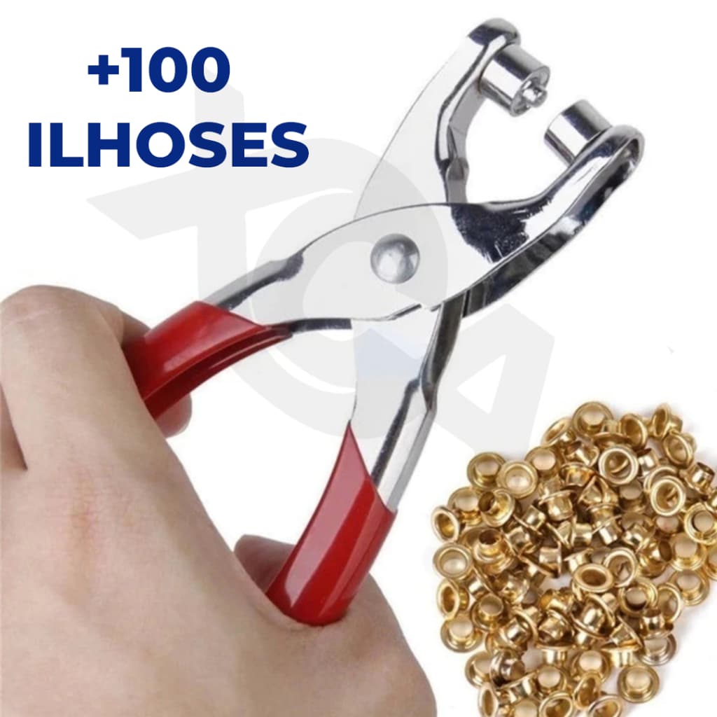 Alicate Para Colocar Ilhos Rebite Manual + 100 Ilhoses Dourados
