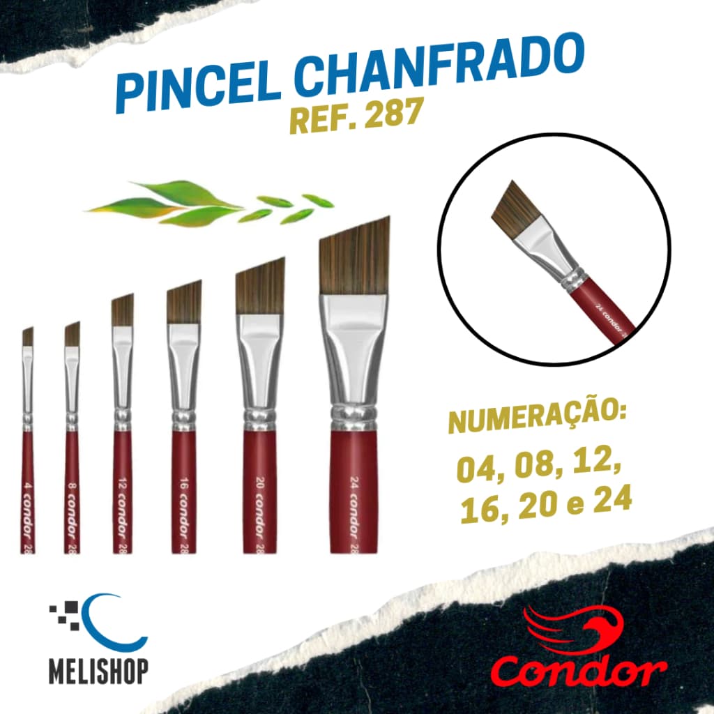 Pincel Artístico Chanfrado REF. 287 Condor Artesanato Pincel para Pintura