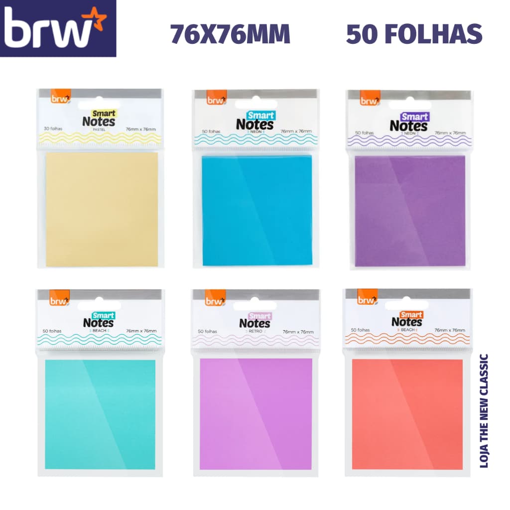 Bloco Notas Adesivas BRW 76mmx76mm - 50 Folhas - para Recados ou Anotações